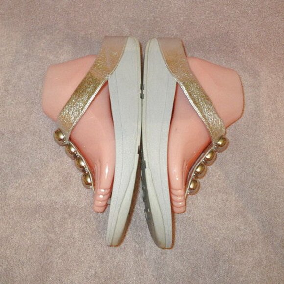 Fitflop Rola Toe Post Sandals Size 10 Leather Sparkle Disco Balls Flip Flops - Picture 10 of 12